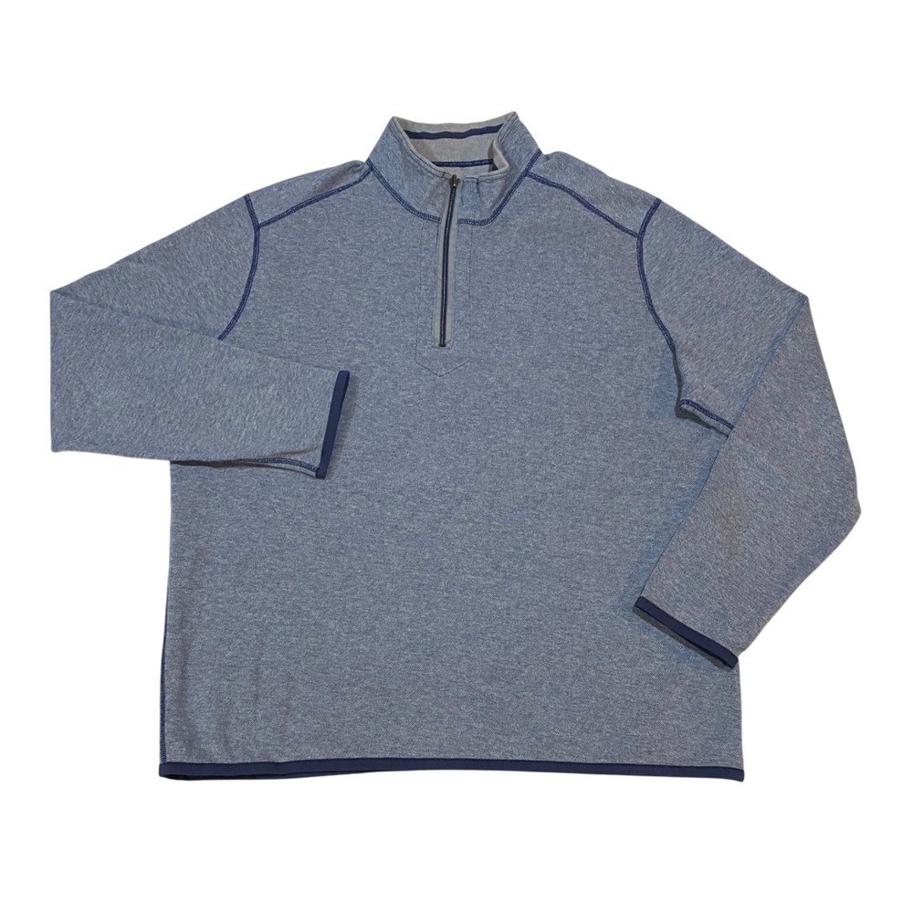 Tommy Bahama‎ Mens Blue Textured Knit Quarter Zip Pullover Sweater XL? NO TAG